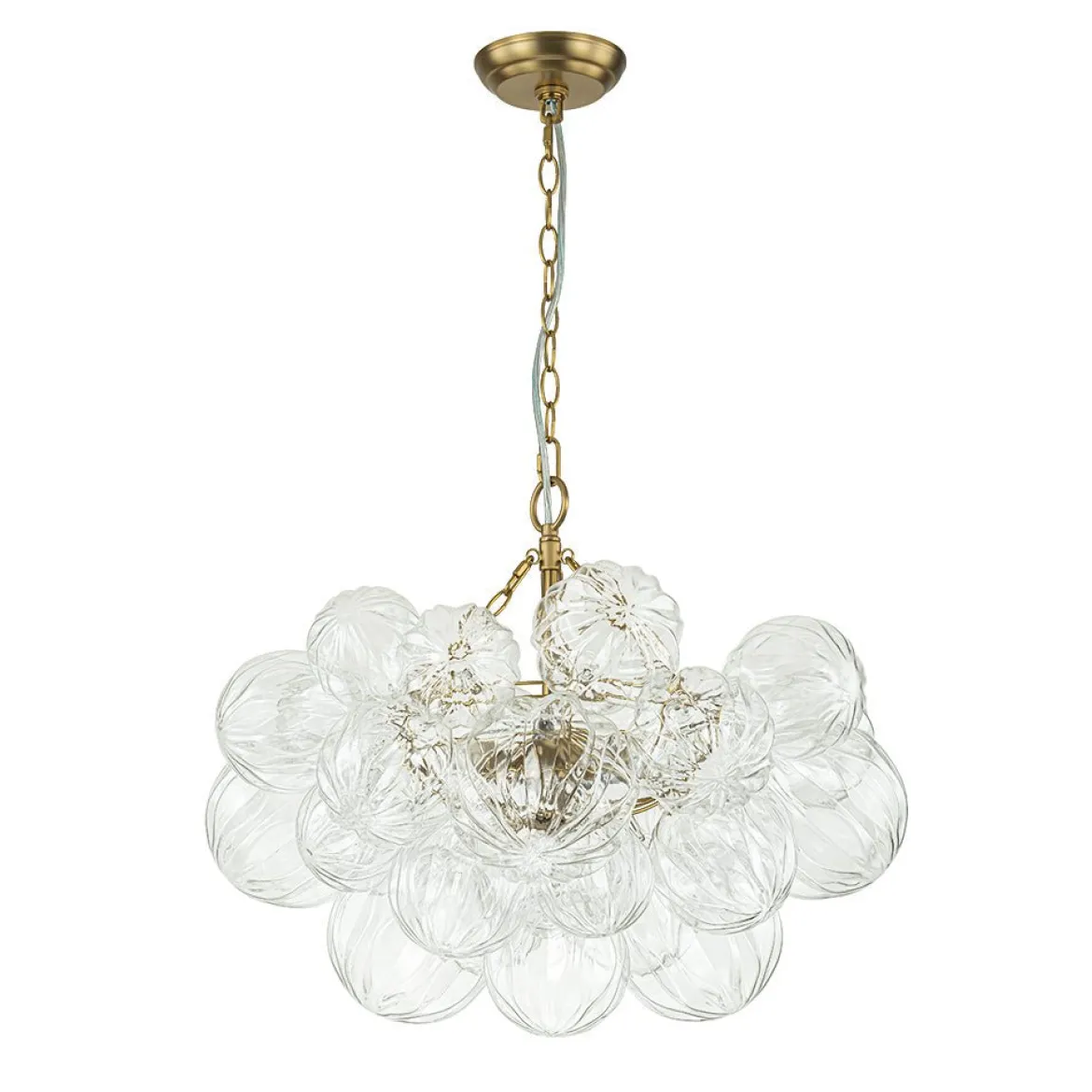 Brass Cluster Sculpture Texture Glass Globe Bubble Chandelier