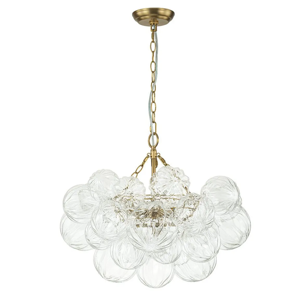 Brass Cluster Sculpture Texture Glass Globe Bubble Chandelier