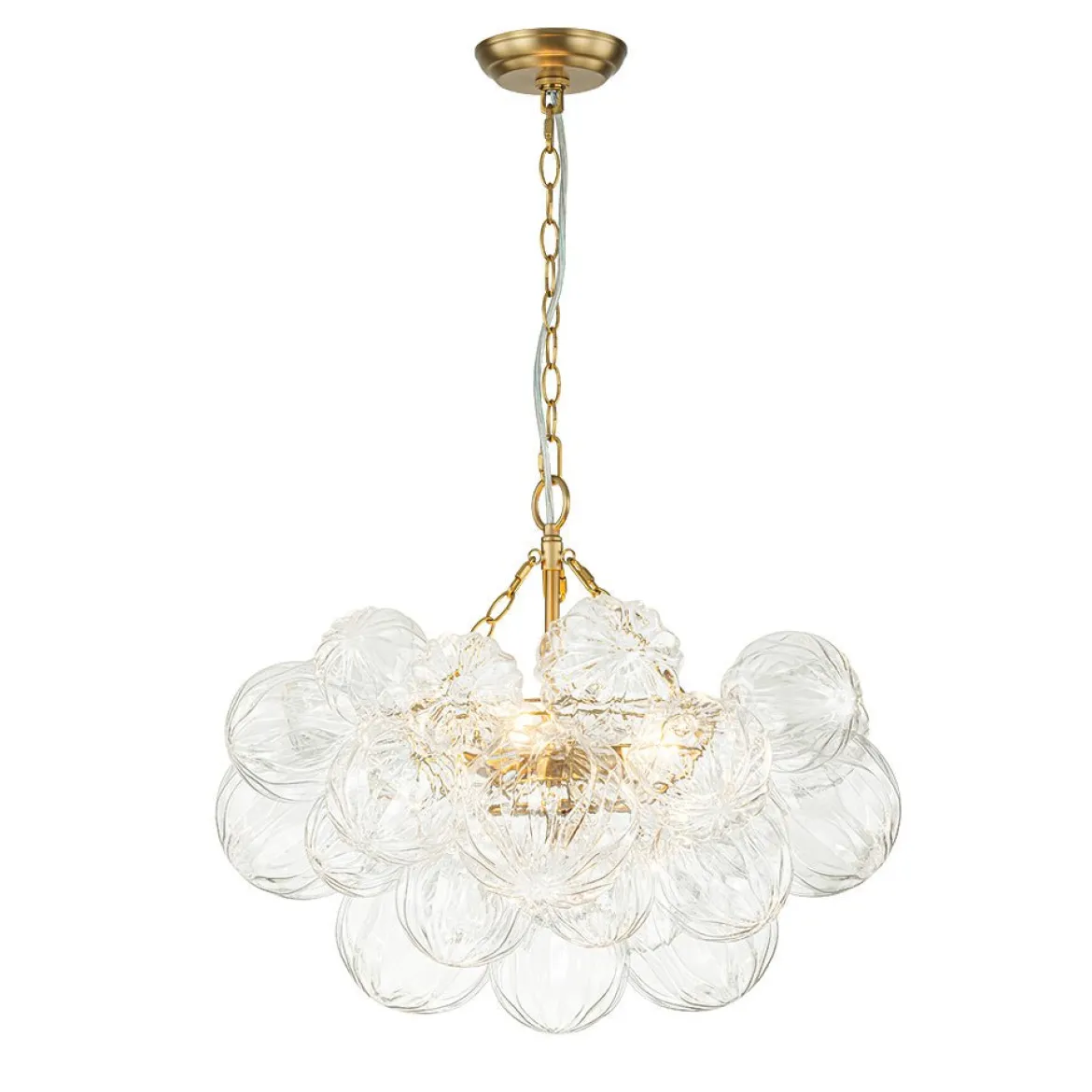 Brass Cluster Sculpture Texture Glass Globe Bubble Chandelier