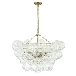 Brass Cluster Sculpture Texture Glass Globe Bubble Chandelier
