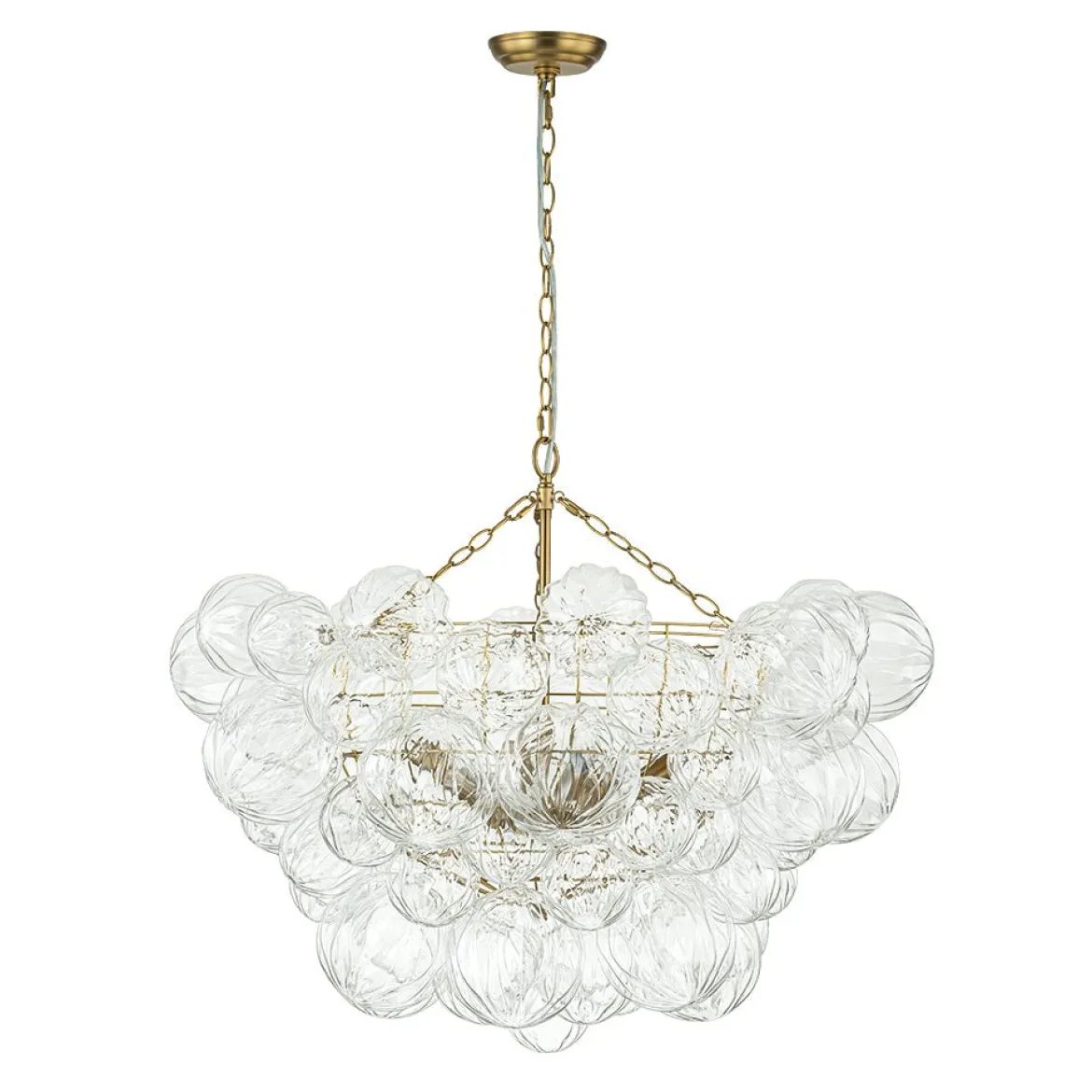 Brass Cluster Sculpture Texture Glass Globe Bubble Chandelier
