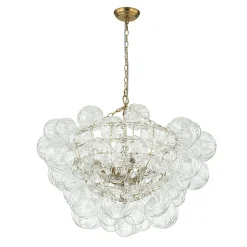 Brass Cluster Sculpture Texture Glass Globe Bubble Chandelier