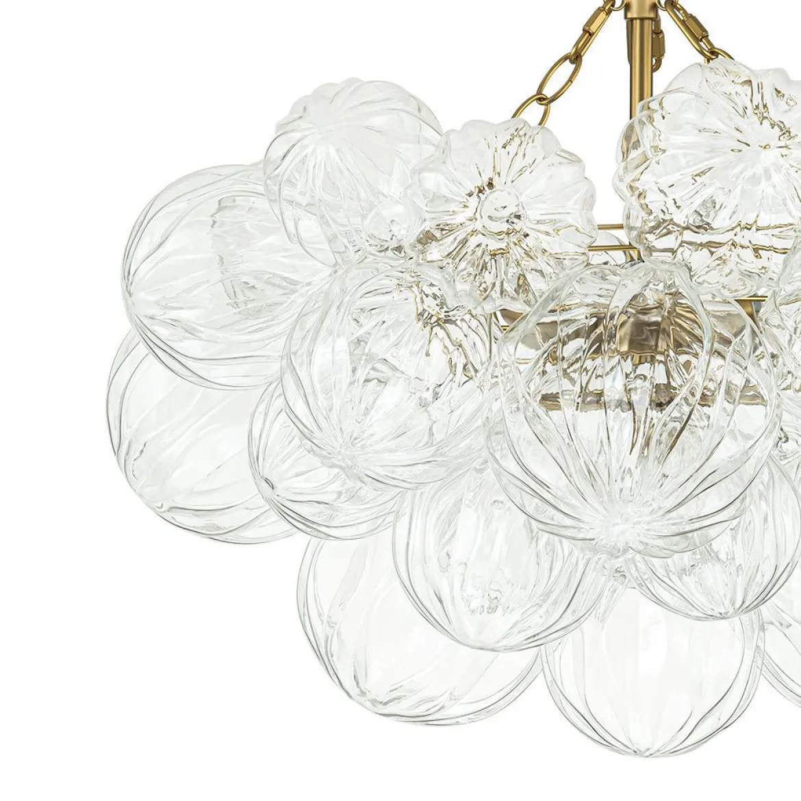 Brass Cluster Sculpture Texture Glass Globe Bubble Chandelier