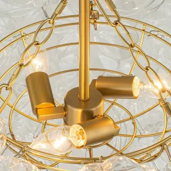 Brass Cluster Sculpture Texture Glass Globe Bubble Chandelier