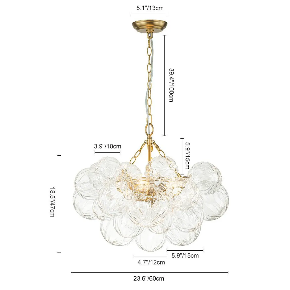 Brass Cluster Sculpture Texture Glass Globe Bubble Chandelier
