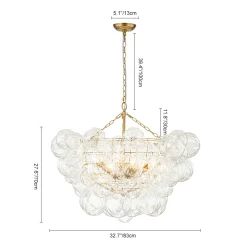 Brass Cluster Sculpture Texture Glass Globe Bubble Chandelier