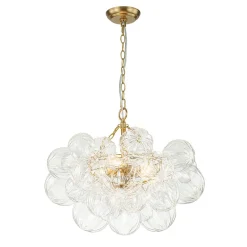 Brass Cluster Sculpture Texture Glass Globe Bubble Chandelier