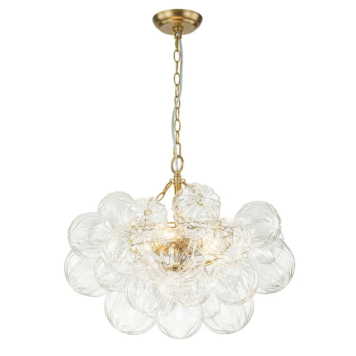 Brass Cluster Sculpture Texture Glass Globe Bubble Chandelier