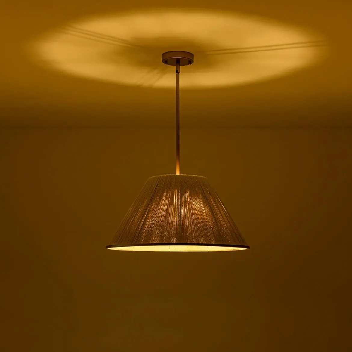 Brass Conical Woven Thread Cage Pendant Light