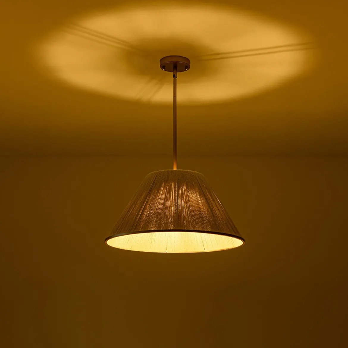 Brass Conical Woven Thread Cage Pendant Light