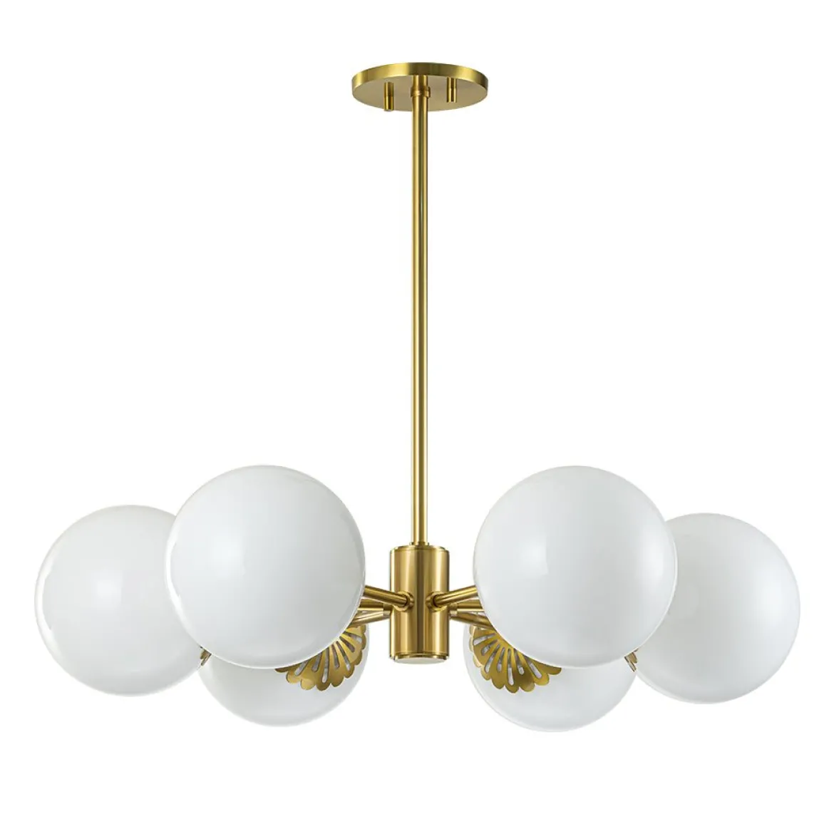 Brass Daisy Tiered Opal Glass Globe Sputnik Chandelier