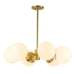 Brass Daisy Tiered Opal Glass Globe Sputnik Chandelier