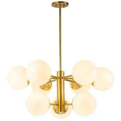 Brass Daisy Tiered Opal Glass Globe Sputnik Chandelier