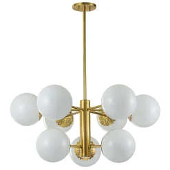Brass Daisy Tiered Opal Glass Globe Sputnik Chandelier