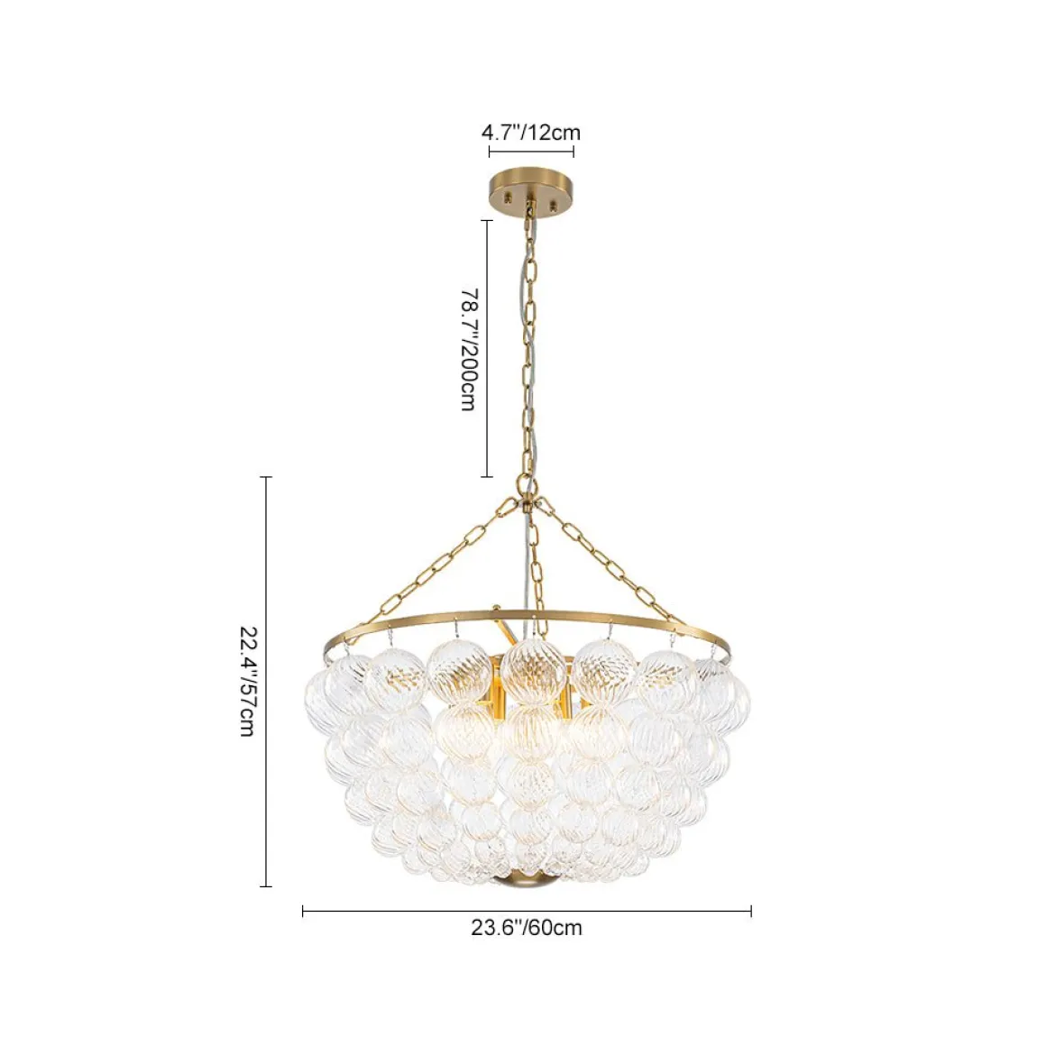 Brass Draped Ribbed Glass Bubble Round Pendant Chandelier