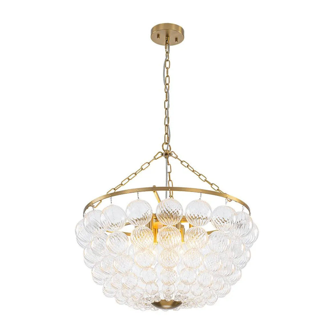 Brass Draped Ribbed Glass Bubble Round Pendant Chandelier