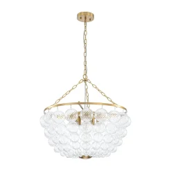 Brass Draped Ribbed Glass Bubble Round Pendant Chandelier