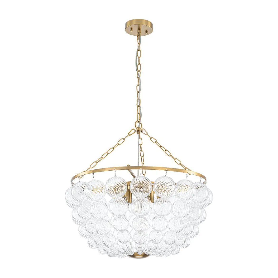 Brass Draped Ribbed Glass Bubble Round Pendant Chandelier