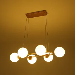Brass Frosted White Glass Bubble Oval Ring Island Chandelier