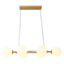 Brass Frosted White Glass Bubble Oval Ring Island Chandelier