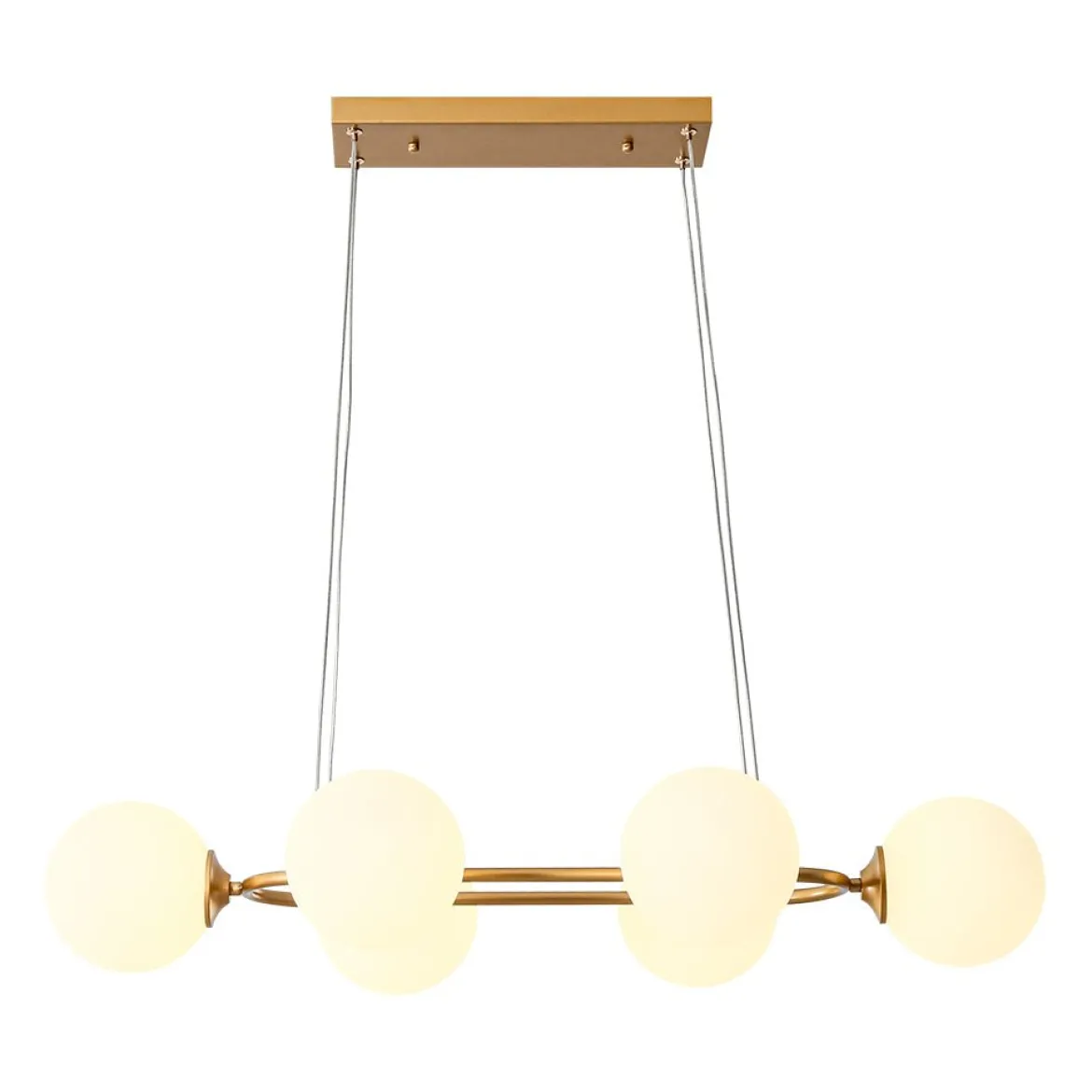 Brass Frosted White Glass Bubble Oval Ring Island Chandelier