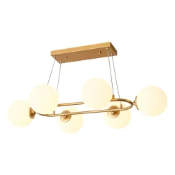 Brass Frosted White Glass Bubble Oval Ring Island Chandelier