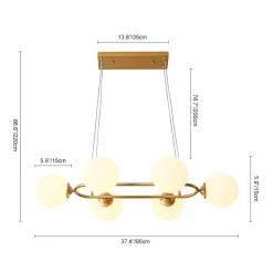 Brass Frosted White Glass Bubble Oval Ring Island Chandelier