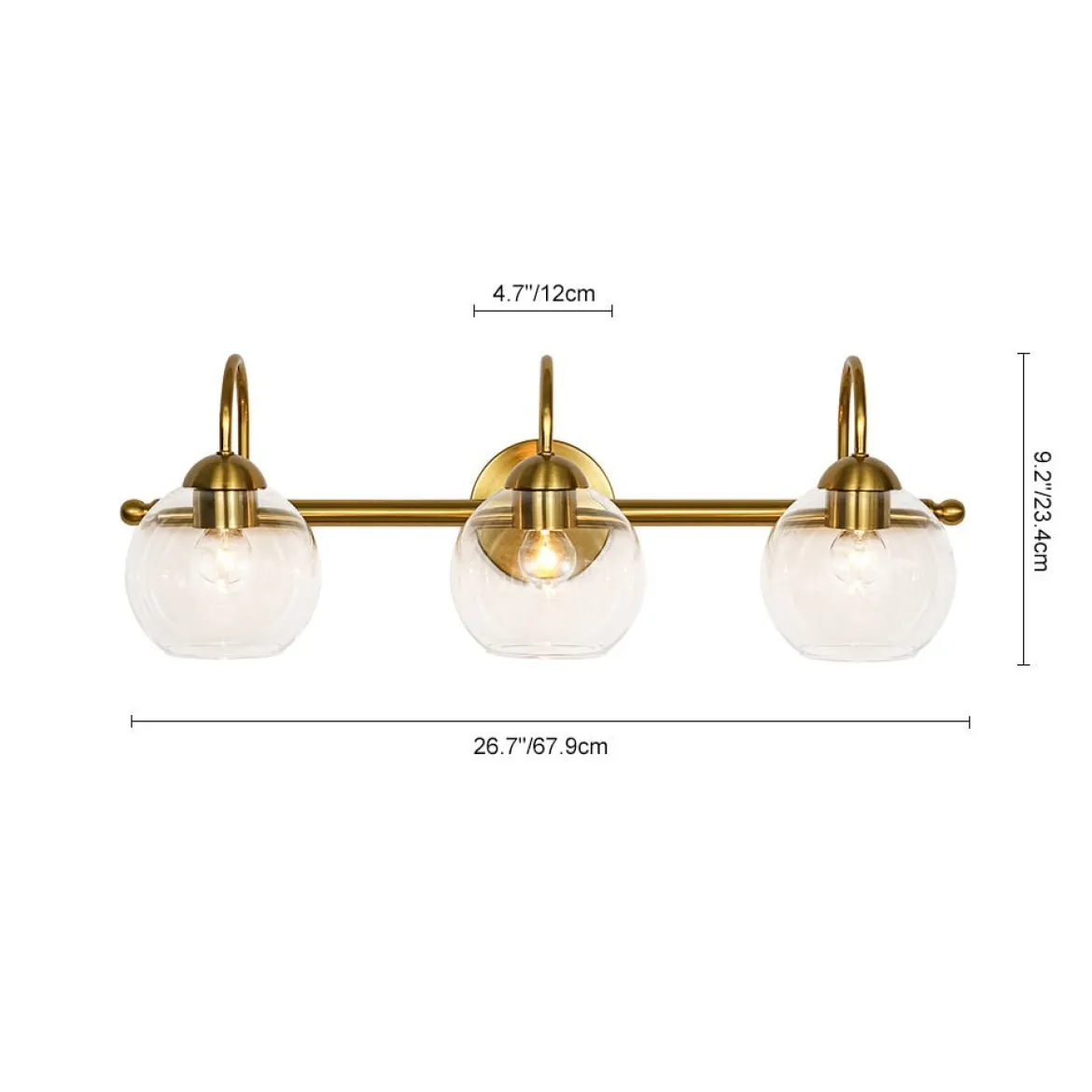 Brass Goose Arm Glass Globe 3-Light Vanity Wall Sconce