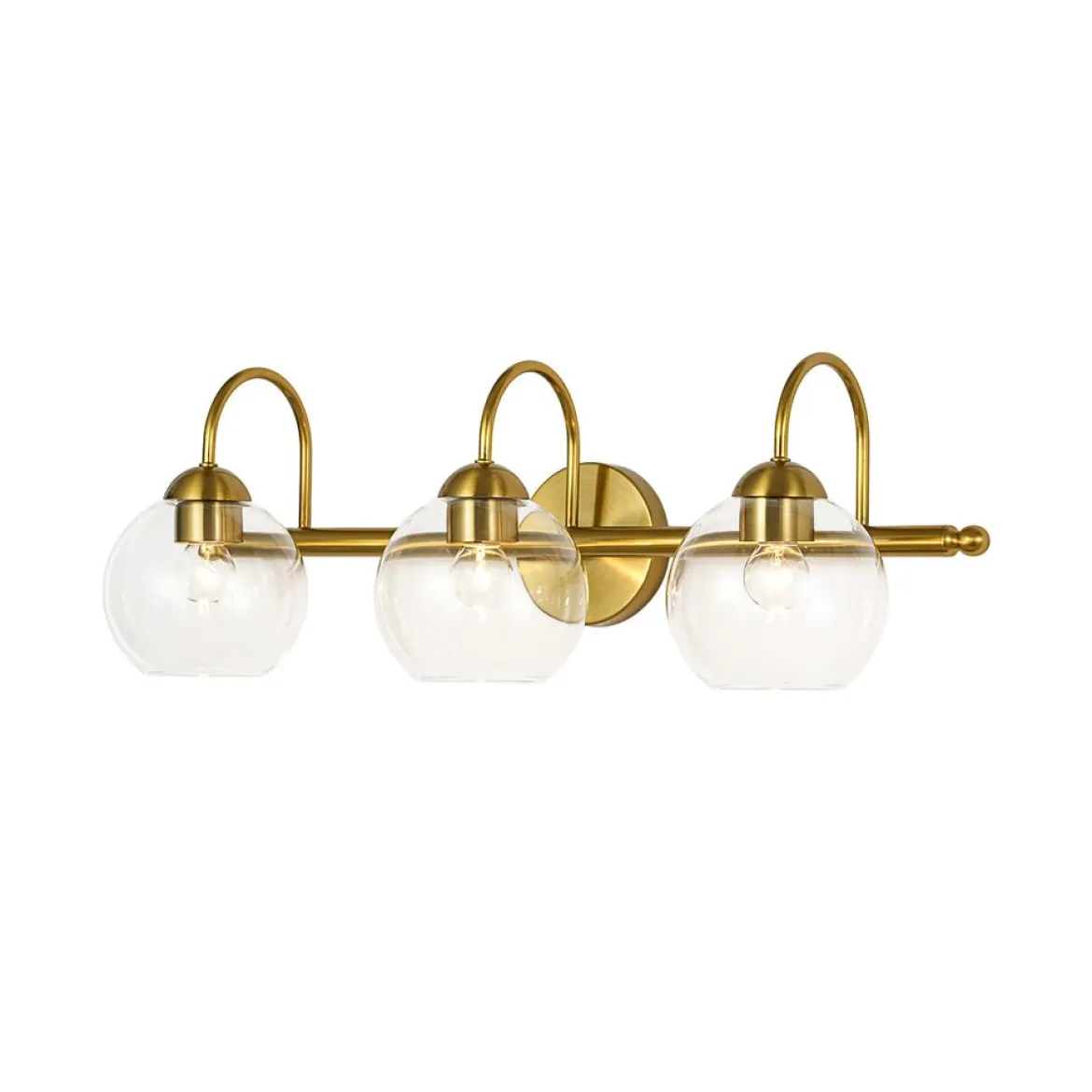 Brass Goose Arm Glass Globe 3-Light Vanity Wall Sconce