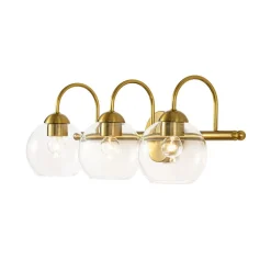 Brass Goose Arm Glass Globe 3-Light Vanity Wall Sconce