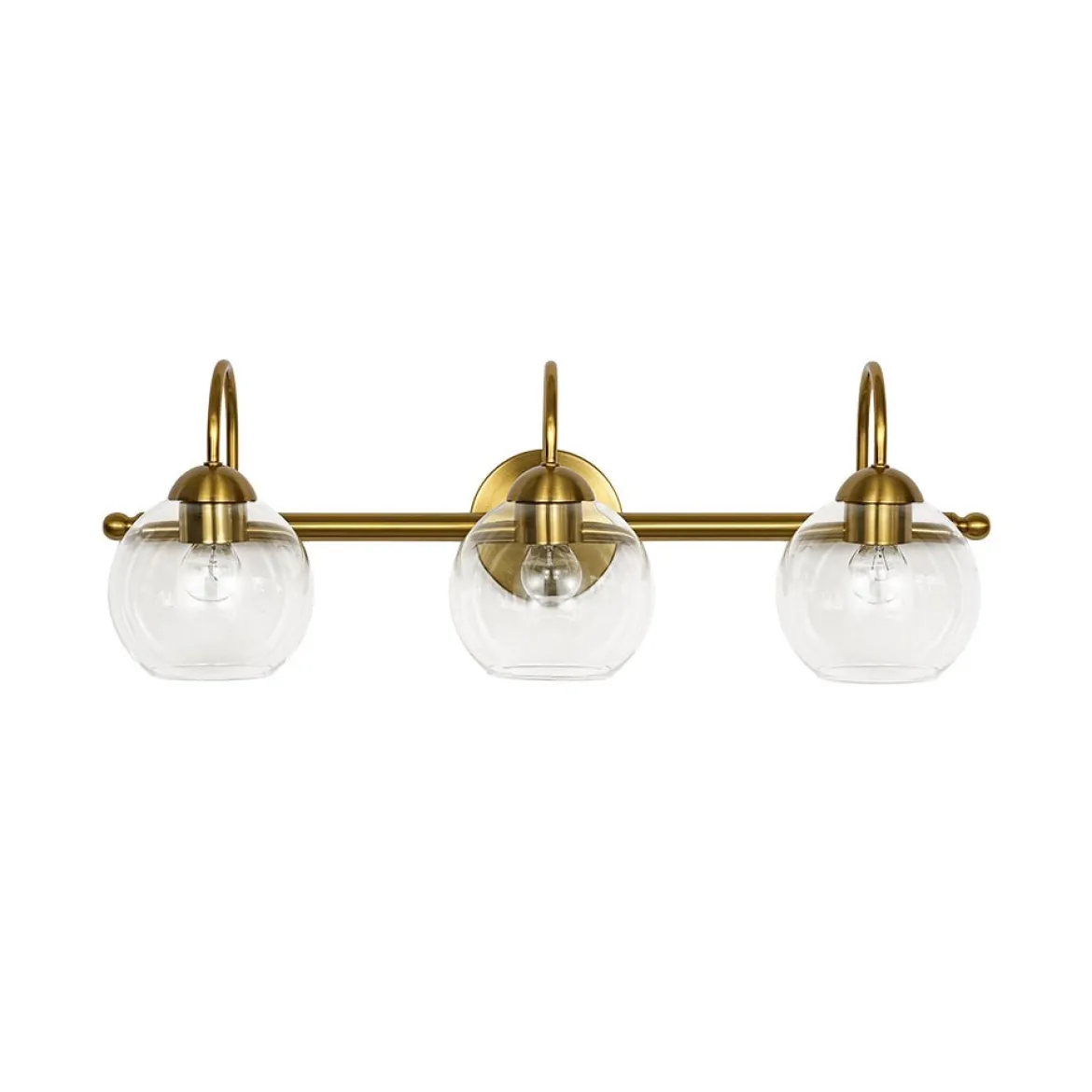 Brass Goose Arm Glass Globe 3-Light Vanity Wall Sconce