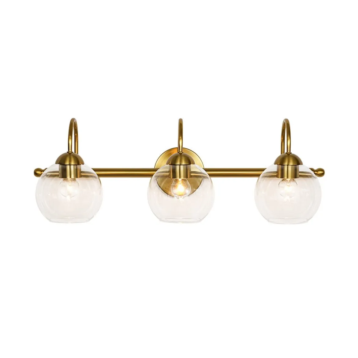 Brass Goose Arm Glass Globe 3-Light Vanity Wall Sconce