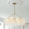 Brass Halo Ribbed Glass Globe Bubble Ring Chandelier