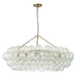 Brass Halo Ribbed Glass Globe Bubble Ring Chandelier