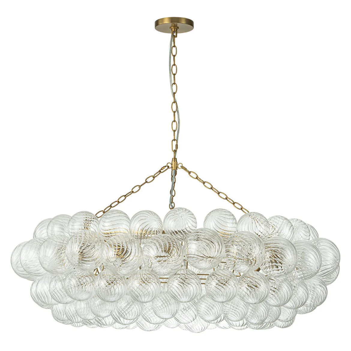 Brass Halo Ribbed Glass Globe Bubble Ring Chandelier