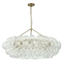 Brass Halo Ribbed Glass Globe Bubble Ring Chandelier