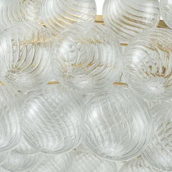 Brass Halo Ribbed Glass Globe Bubble Ring Chandelier
