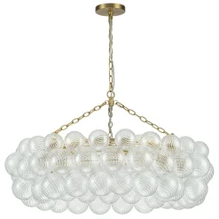 Brass Halo Ribbed Glass Globe Bubble Ring Chandelier
