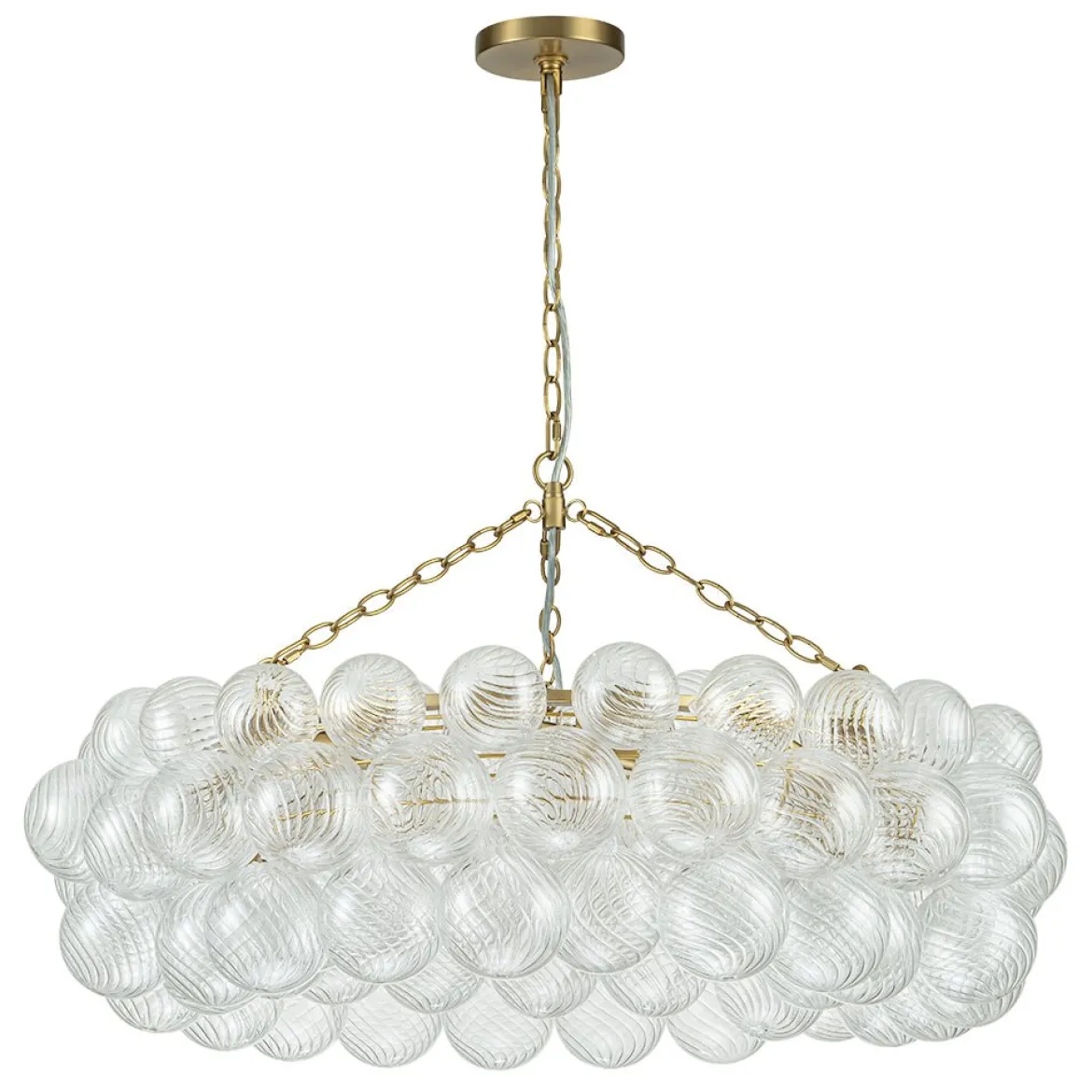 Brass Halo Ribbed Glass Globe Bubble Ring Chandelier
