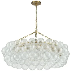 Brass Halo Ribbed Glass Globe Bubble Ring Chandelier
