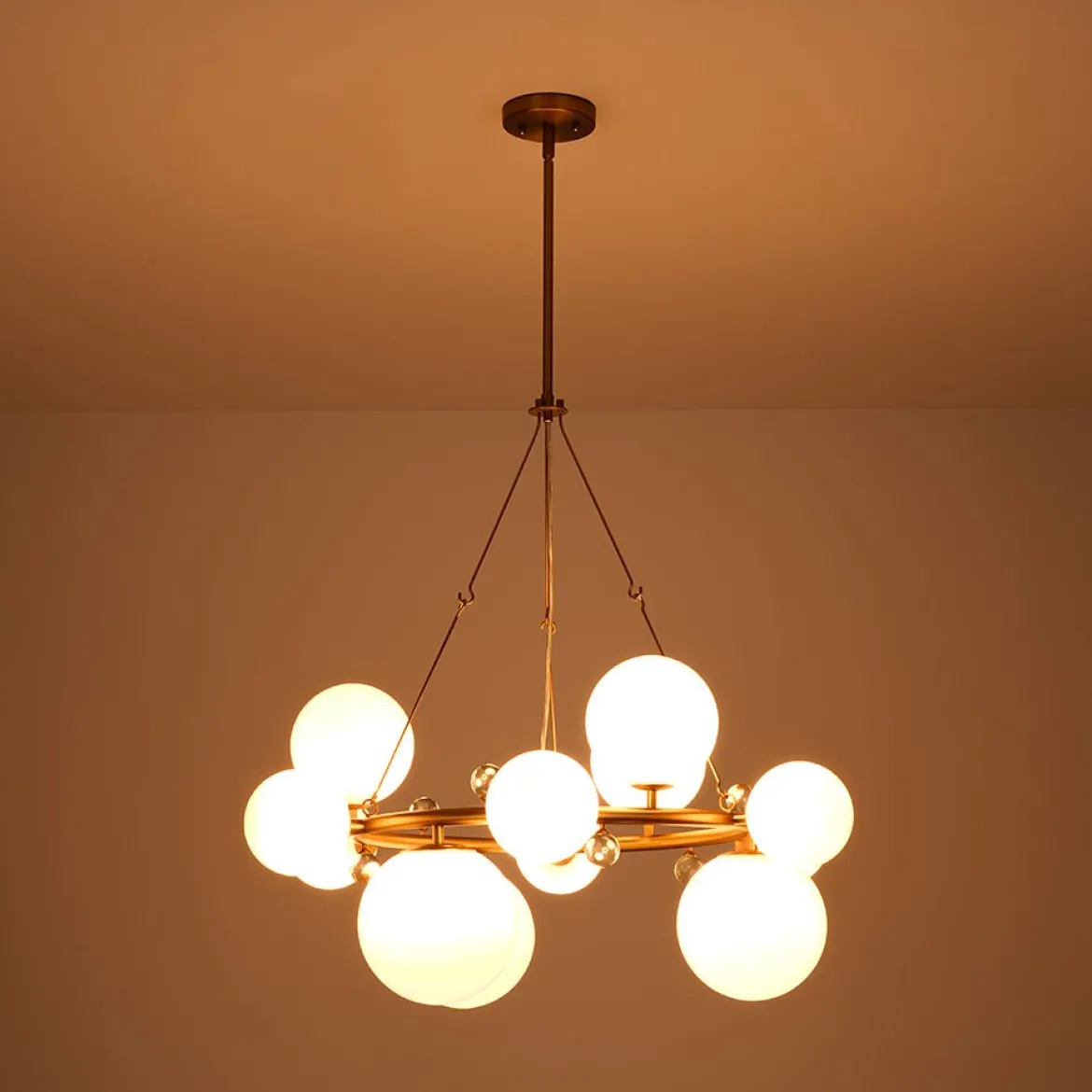 Brass Halo Shine Opal Glass Bubble Ring Chandelier