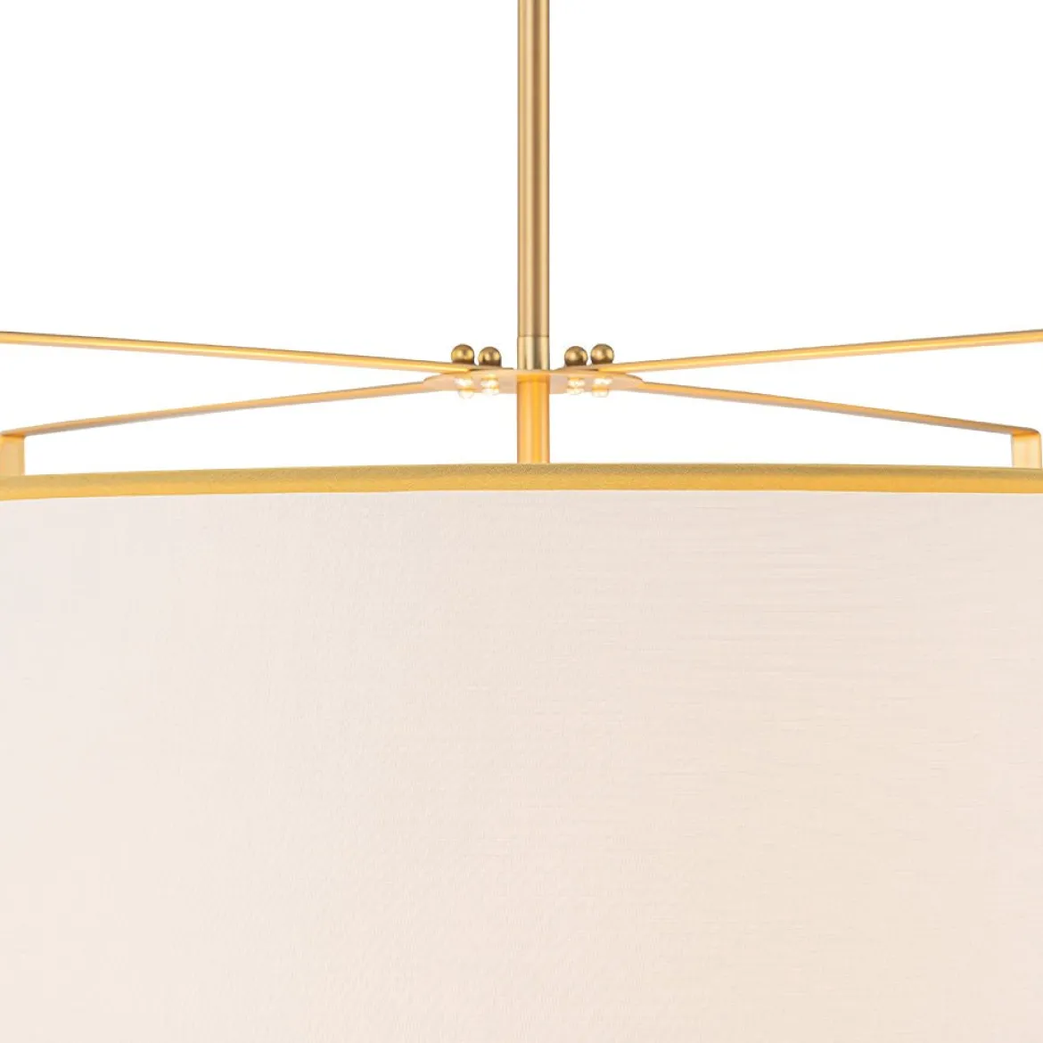 Brass Large White Fabric Drum Cage Chandelier
