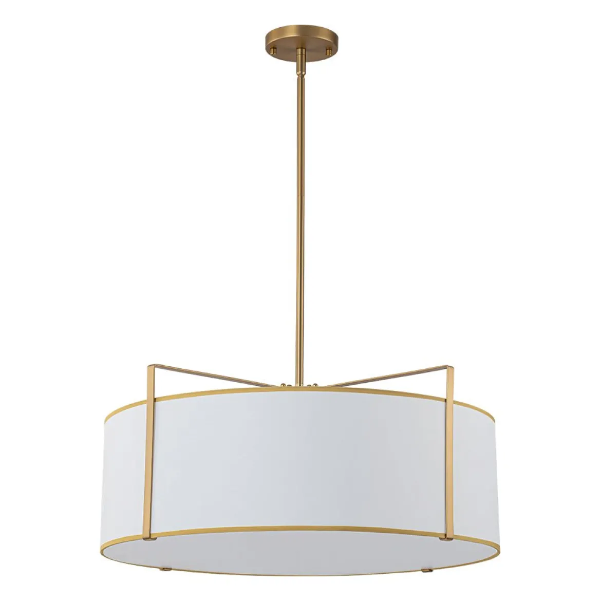 Brass Large White Fabric Drum Cage Chandelier