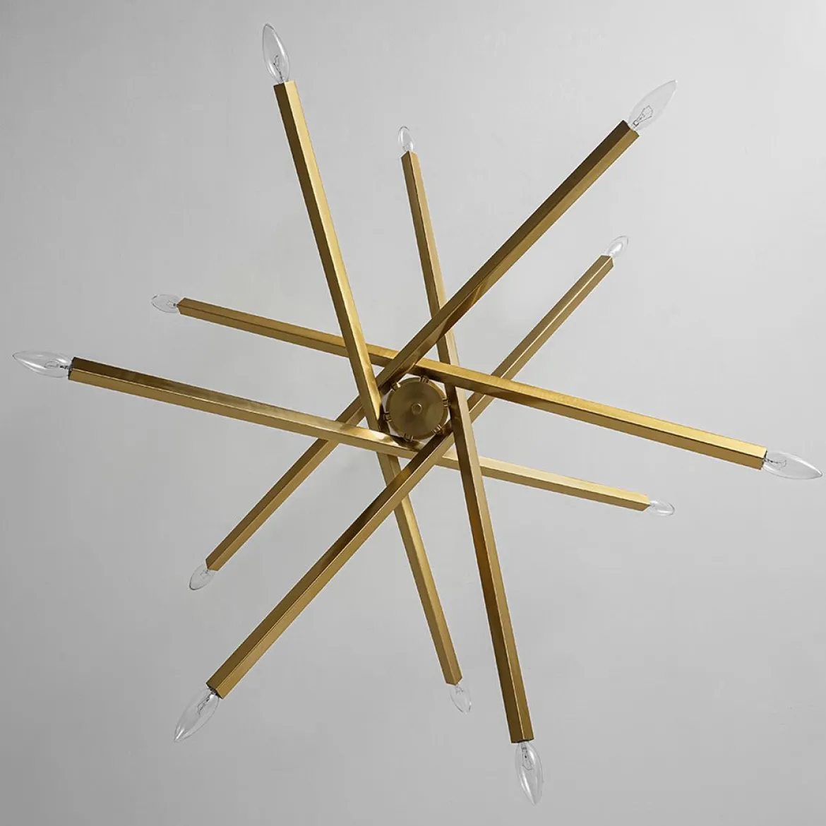Brass 12-Light Adjustable Linear Rod Sputnik Chandelier