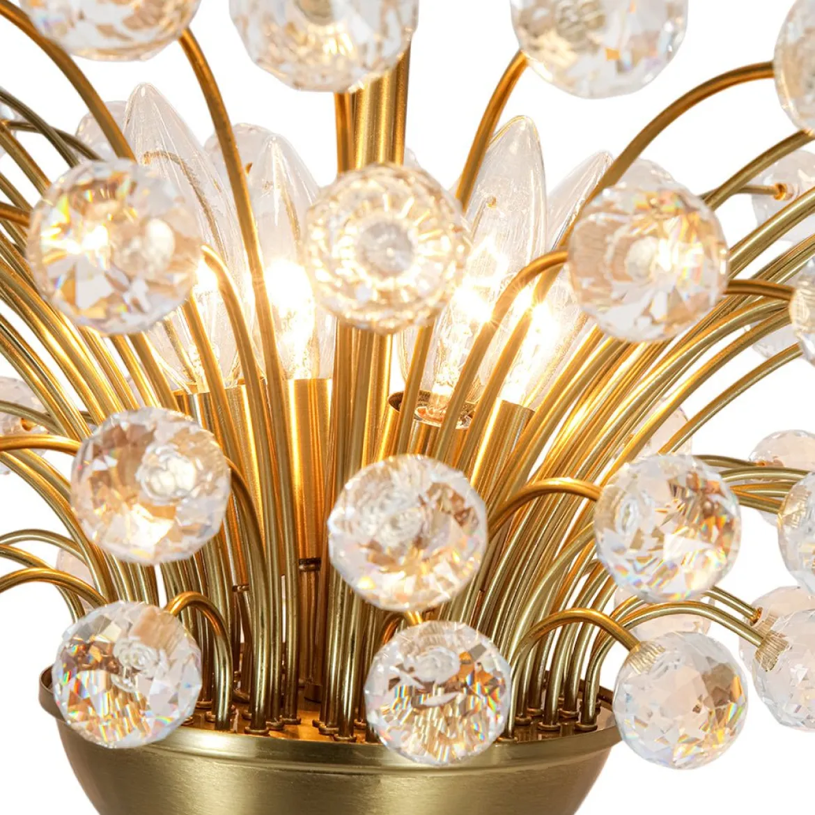 Brass 4-Light Bloom Bouquet Crystal Starburst Semi Flush Mount
