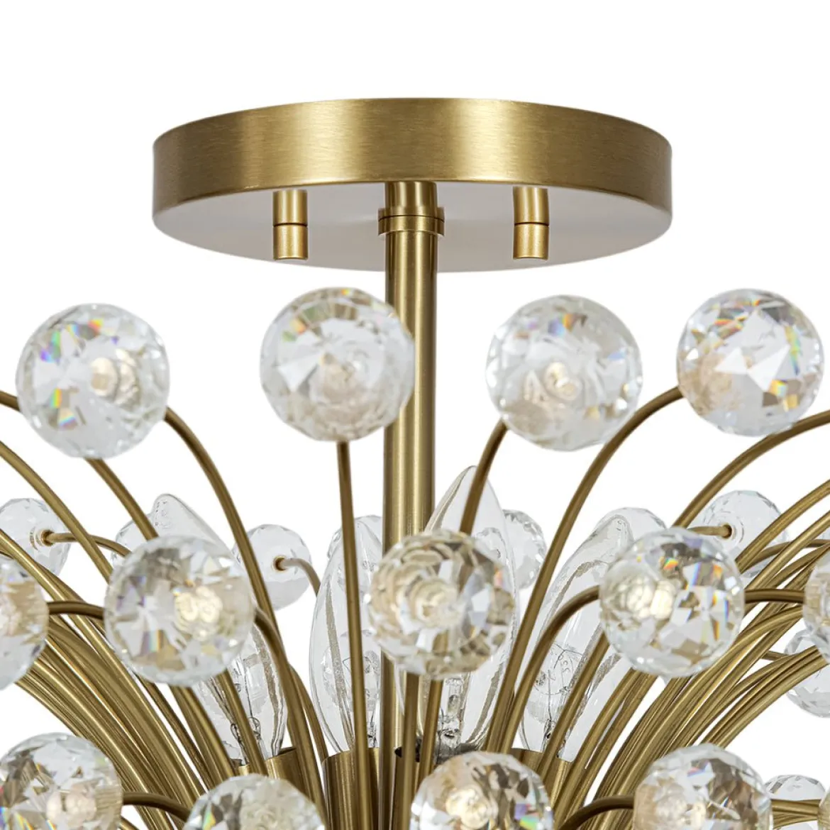 Brass 4-Light Bloom Bouquet Crystal Starburst Semi Flush Mount