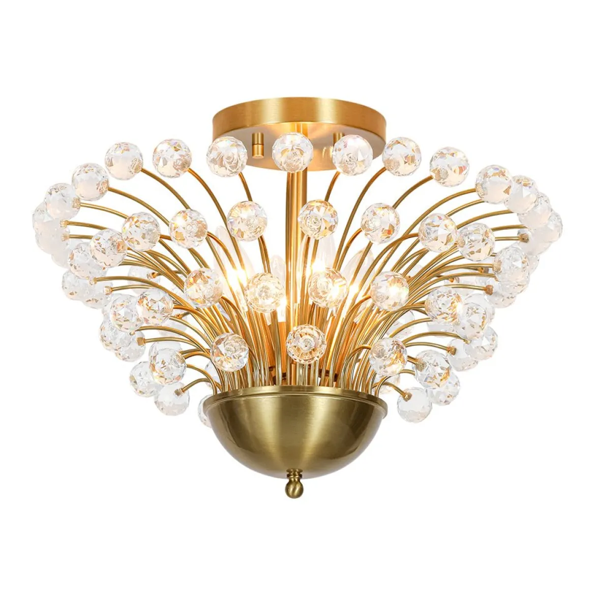 Brass 4-Light Bloom Bouquet Crystal Starburst Semi Flush Mount
