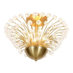 Brass 4-Light Bloom Bouquet Crystal Starburst Semi Flush Mount