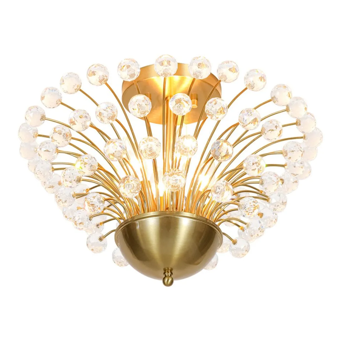 Brass 4-Light Bloom Bouquet Crystal Starburst Semi Flush Mount