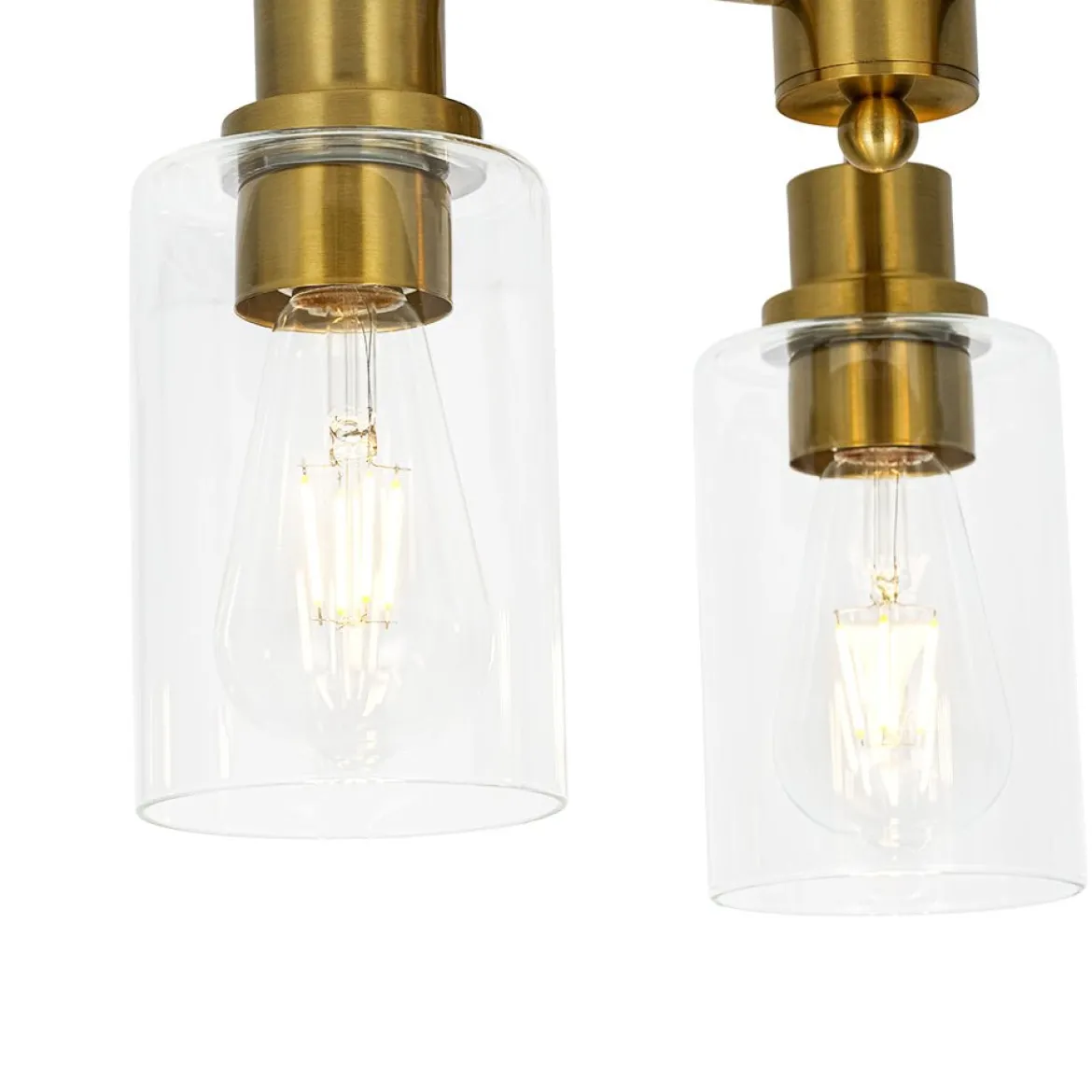 Brass 3-Light Clear Glass Cylinder Semi Flush Mount